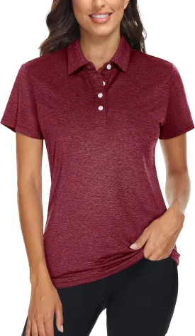 TACVASEN Polo Shirts for Women Short Sleeve Golf Shirts 4-Button Quick Dry Workout Tops Collared for Work Running Tennis