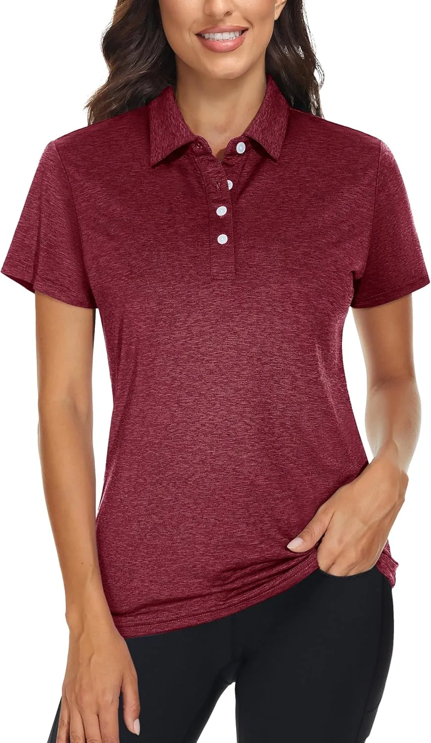 TACVASEN Polo Shirts for Women Short Sleeve Golf Shirts 4-Button Quick Dry Workout Tops Collared for Work Running Tennis