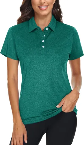 TACVASEN Polo Shirts for Women Short Sleeve Golf Shirts 4-Button Quick Dry Workout Tops Collared for Work Running Tennis