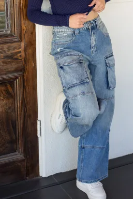 The Hazel Super High Rise Cargo Jeans by Nectar Premium Denin