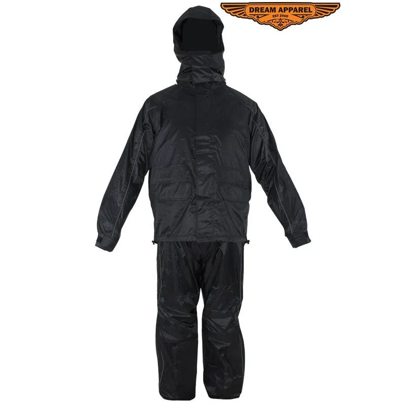 Two-Piece Black Rain Suit With Zippered Side Seams