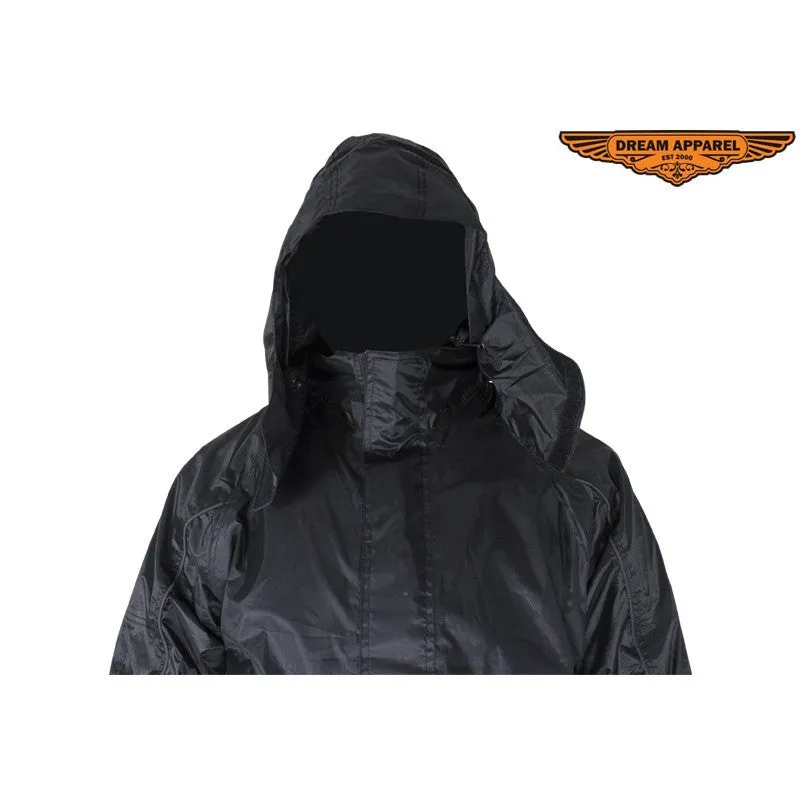Two-Piece Black Rain Suit With Zippered Side Seams