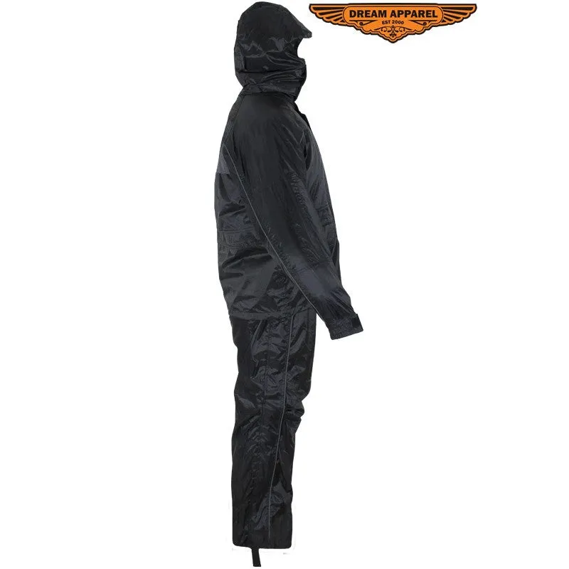 Two-Piece Black Rain Suit With Zippered Side Seams