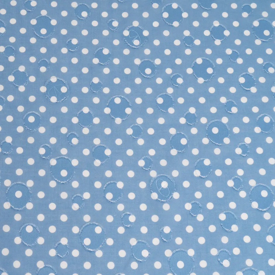 White Spotted Sky Blue Cotton Voile Jacquard