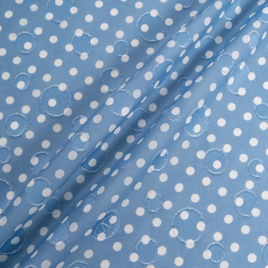 White Spotted Sky Blue Cotton Voile Jacquard