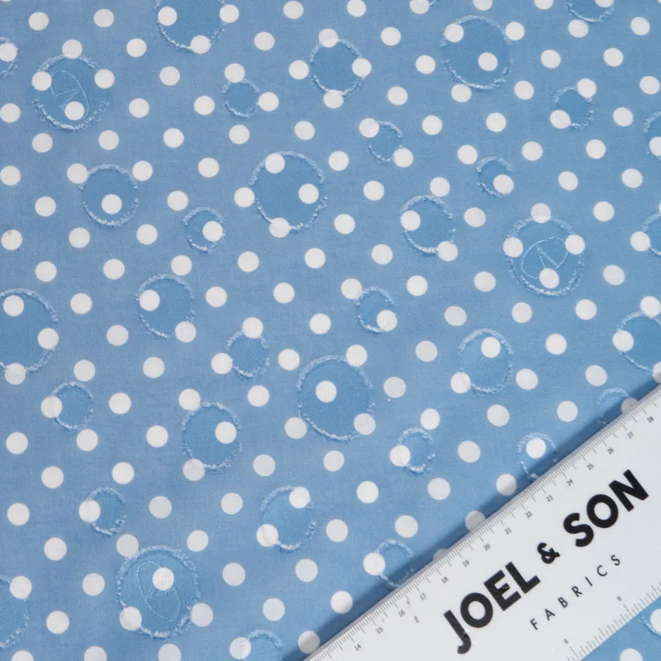 White Spotted Sky Blue Cotton Voile Jacquard