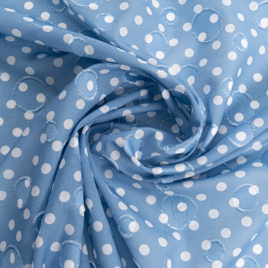 White Spotted Sky Blue Cotton Voile Jacquard