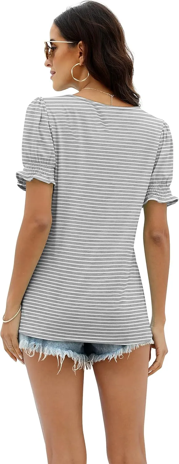 WIHOLL Tops for Women Summer Casual Ruffle Trim Sleeve Square Neck T Shirts