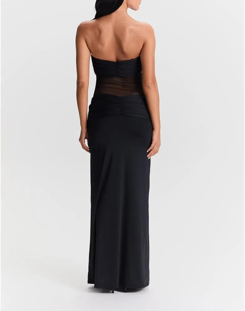 Women Sheer Maxi Dress Detachable Spaghetti Straps Knotted Twist Bodycon Long Dresses Party Cocktail Wear
