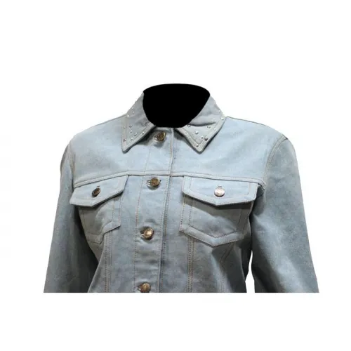 Women's Genuine Leather Made Denim Jacket, LJ282-DL
