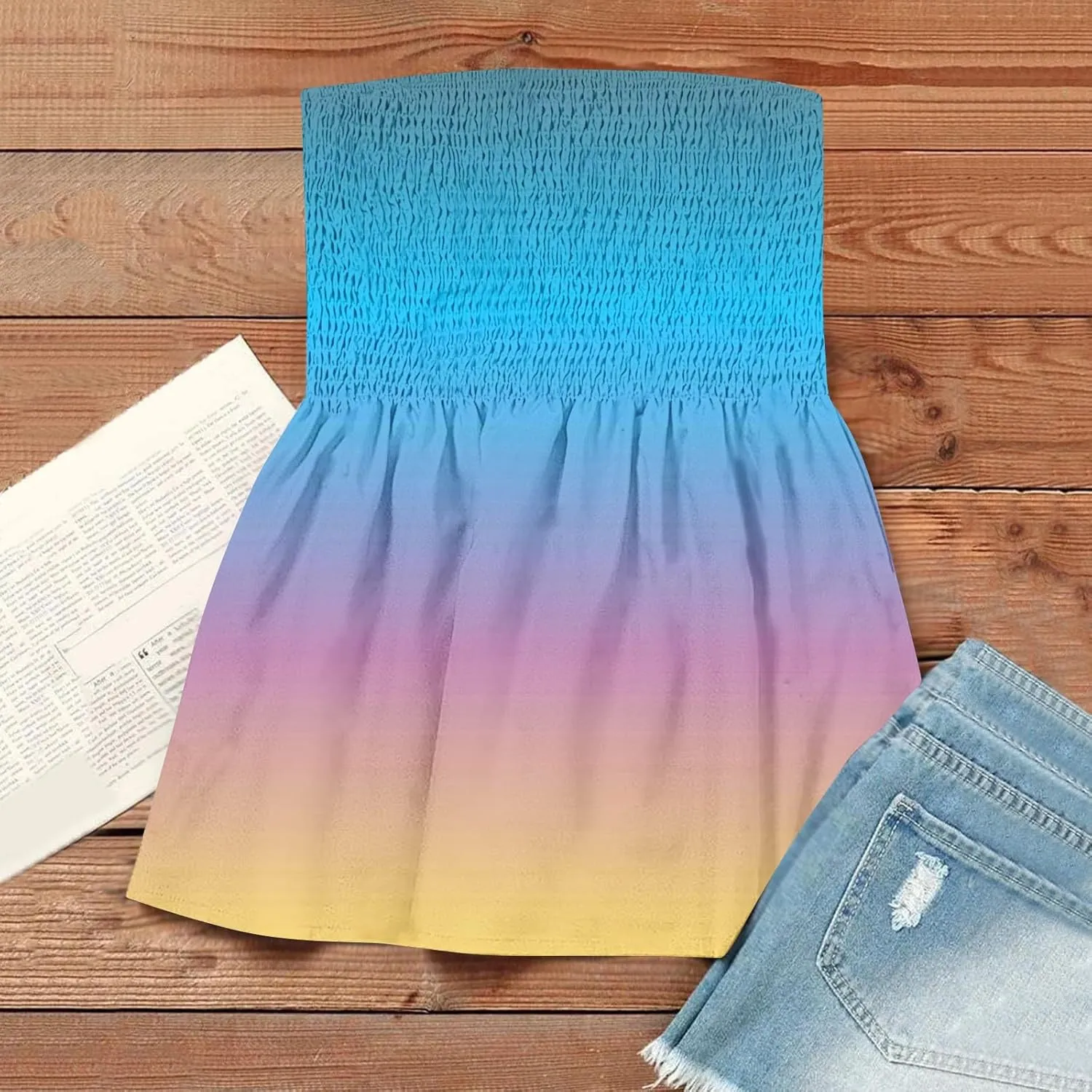 Womens Tube Tops Strapless Striped Tanks Backless Sexy Casual Bandeau Sleeveless Shirts Off Shoulder Floral Blouses