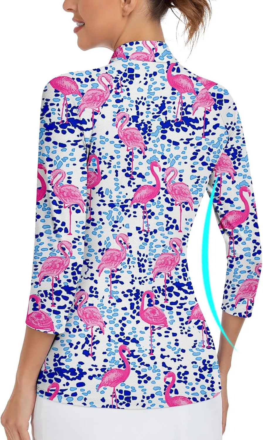 WOWENY Women's 3/4 Sleeve Athletic Golf Shirts Quarter Zip Pullover Collared T-Shirt Workout Print Tennis Top