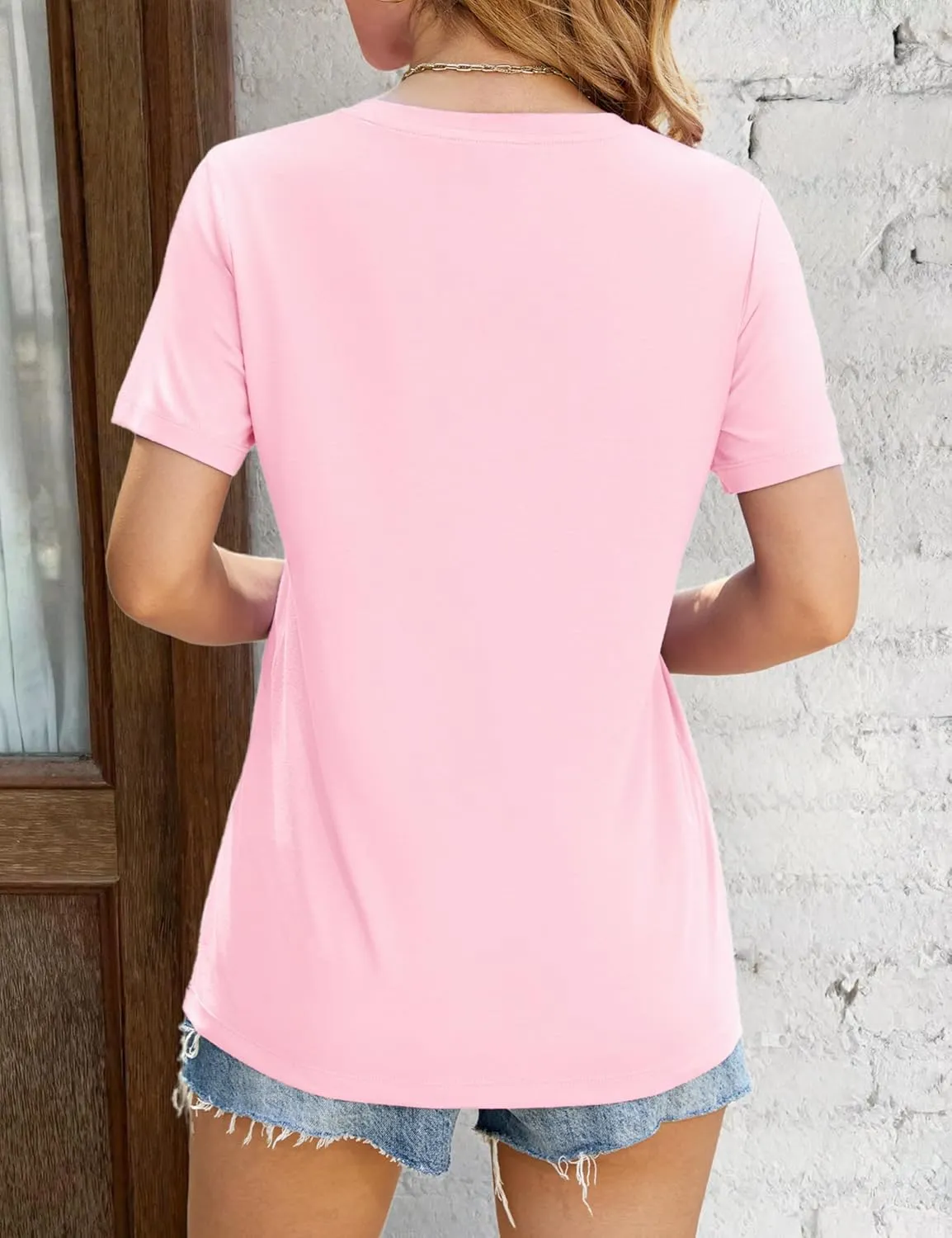 YUCOLEN Women's Cotton Short Sleeve Shirts Soft Breathable UPF 50  V Neck T-Shirts Basic Tops