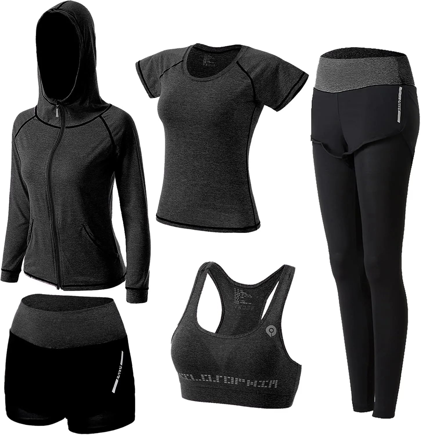 ZETIY Women's 5pcs Sport Suits Fitness Yoga Running Athletic Tracksuits